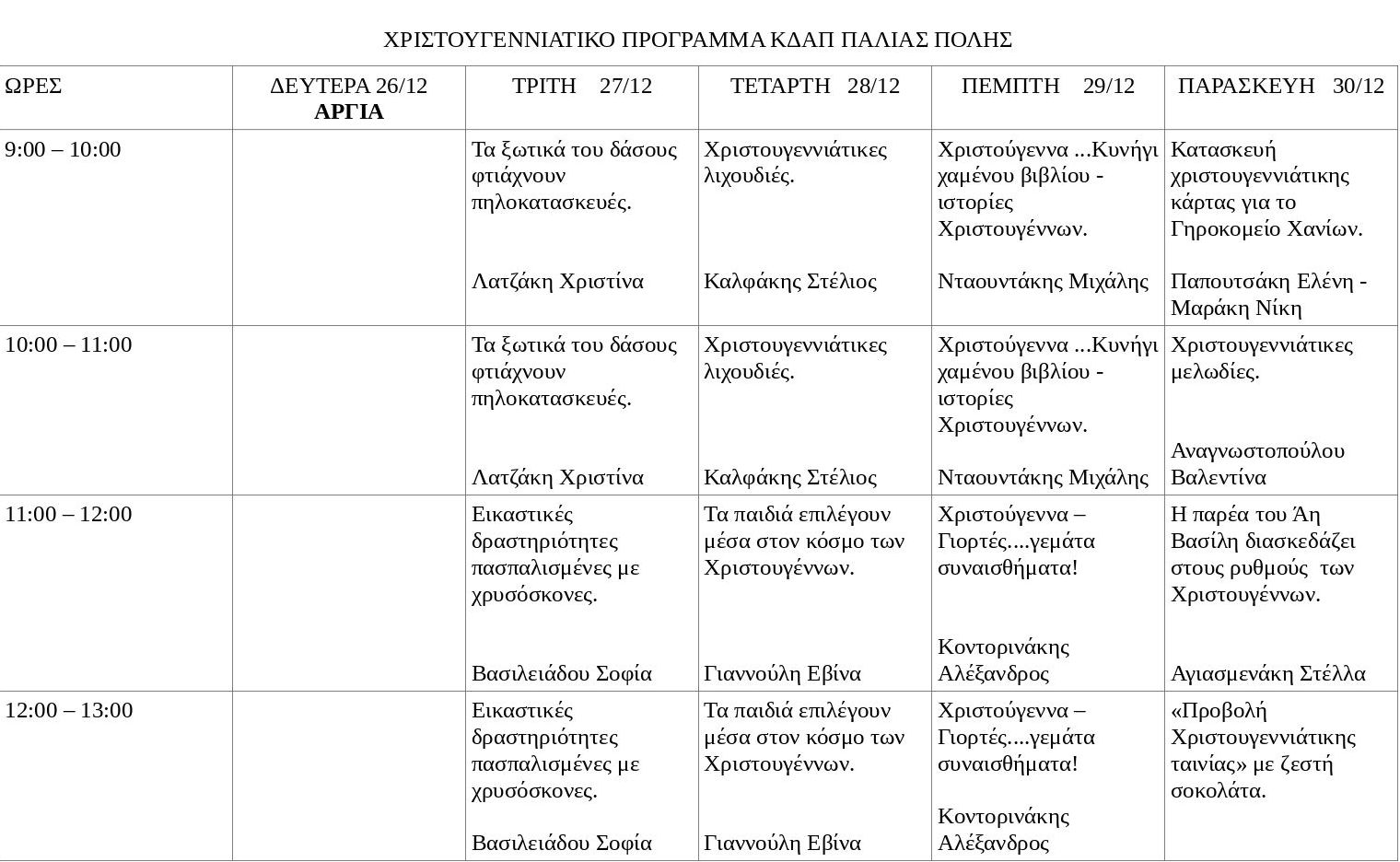 ΚΔΑΠ Παλιάς Πόλης 1η εβδομάδα