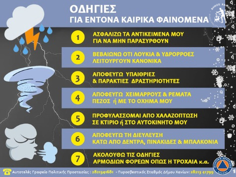 Σε αυξημένη ετοιμότητα πολιτικής προστασίας οι Υπηρεσίες του Δήμου Χανίων