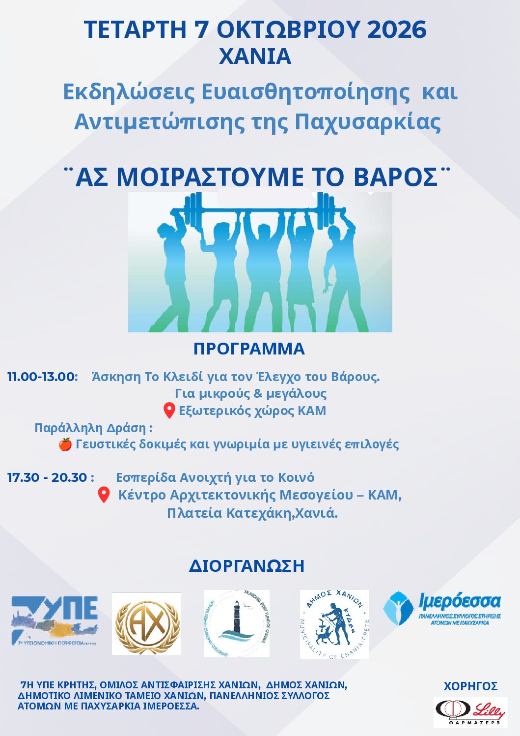 «Ας Μοιραστούμε το Βάρος»: Δράσεις ενημέρωσης για την παχυσαρκία στις 7 Οκτωβρίου στο ΚΑΜ